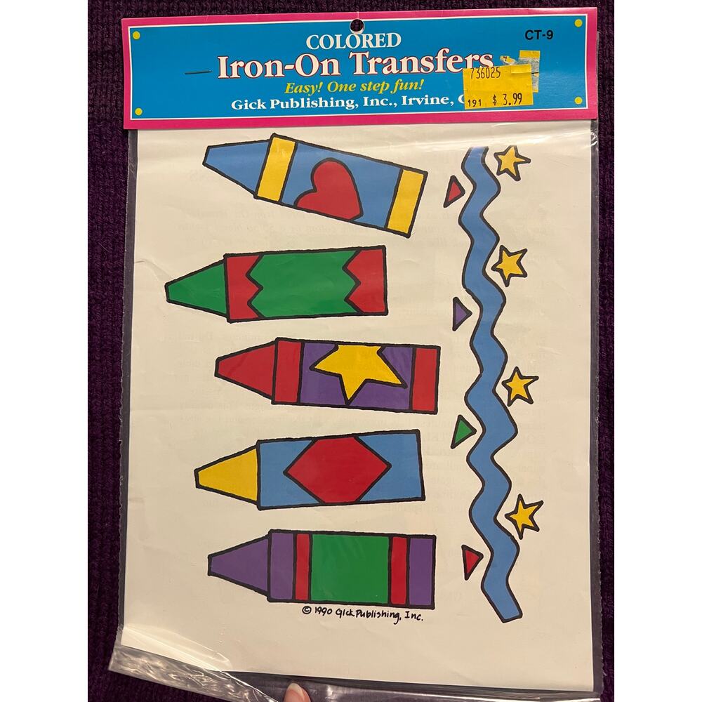 colored iron on transfers crayons cartoon 1990s